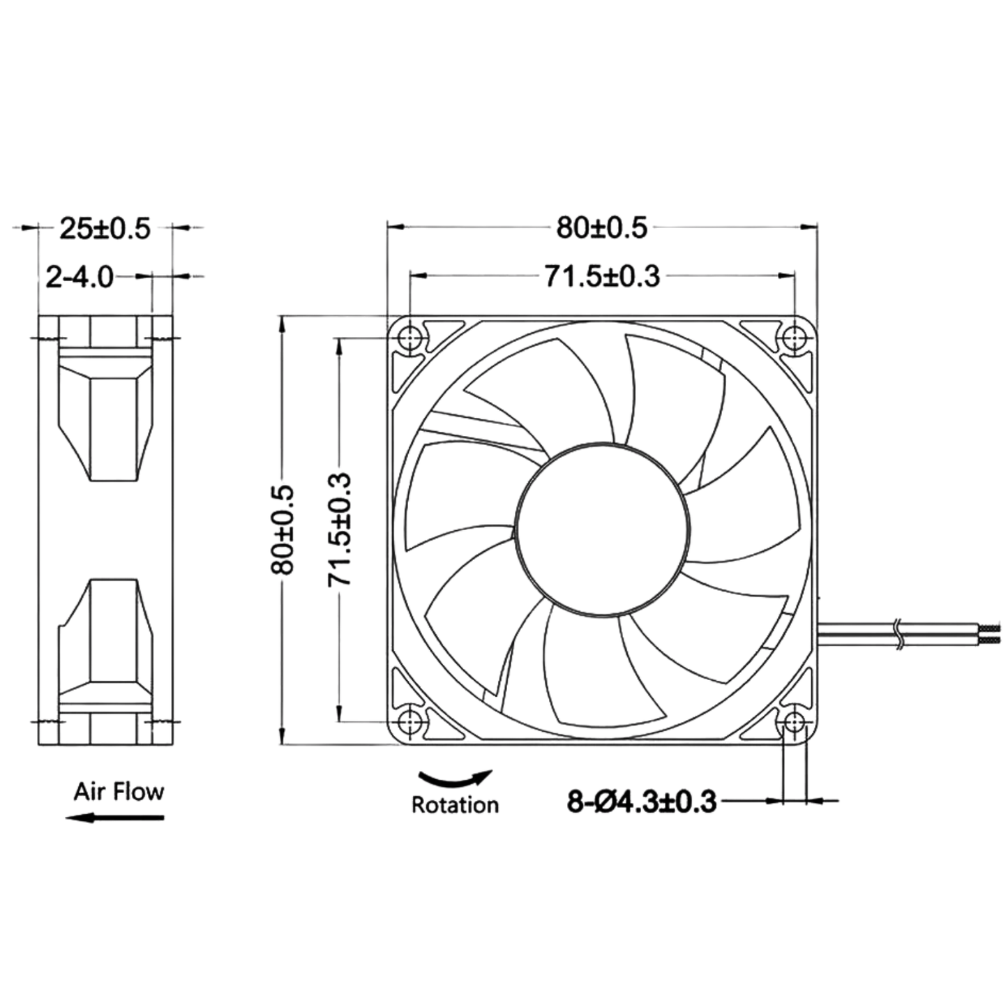 Microventilador MVDC0006 12VDC 0,15A 80x80x25mm