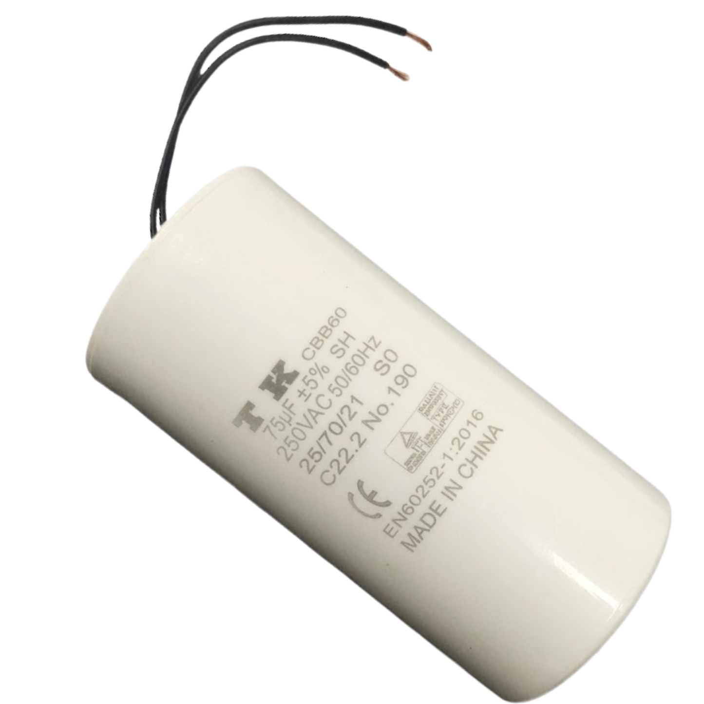 Capacitor De Partida 75uF 250V 55x93mm (2Fios)