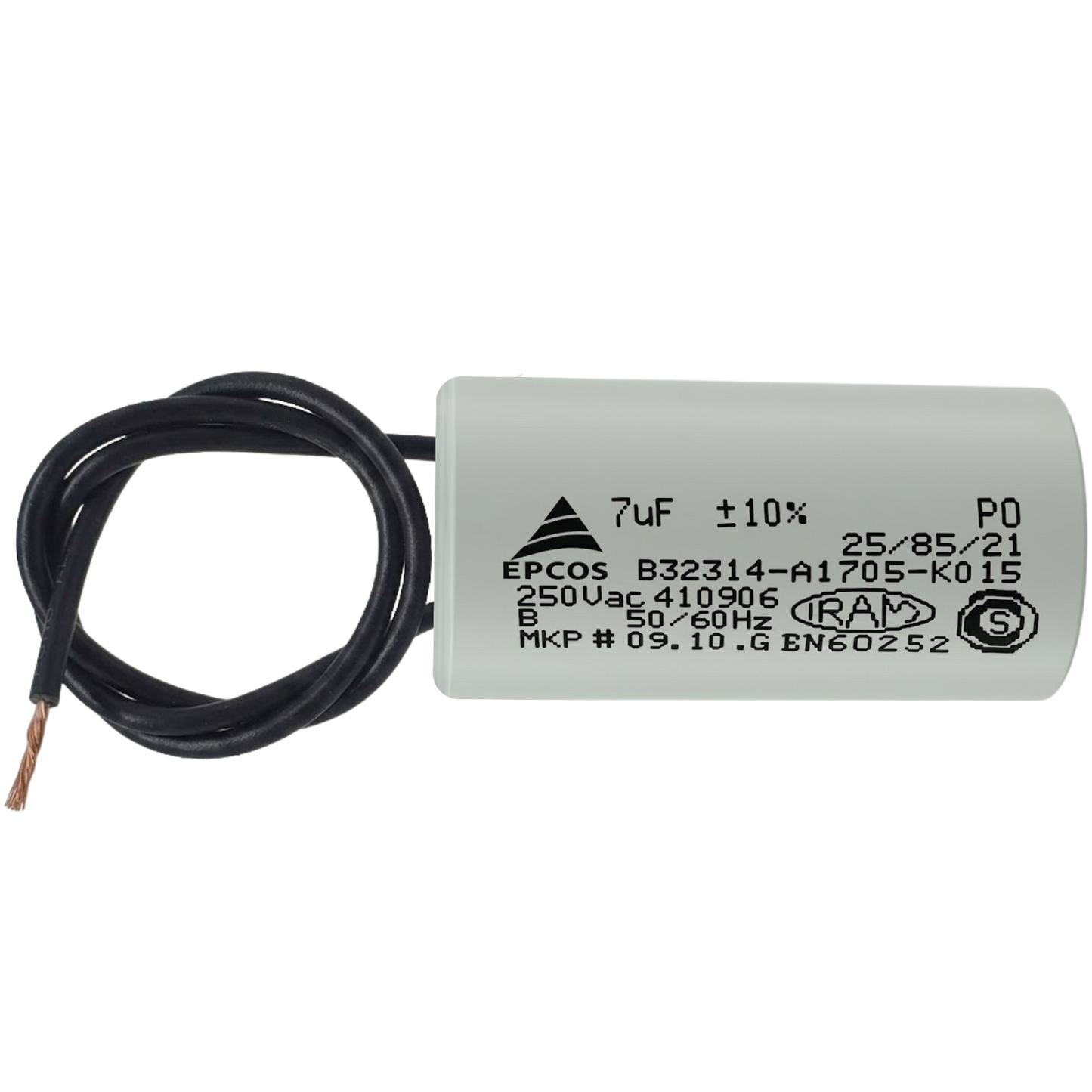 Capacitor De Partida 7uF 250V 25x48mm (2Fios)