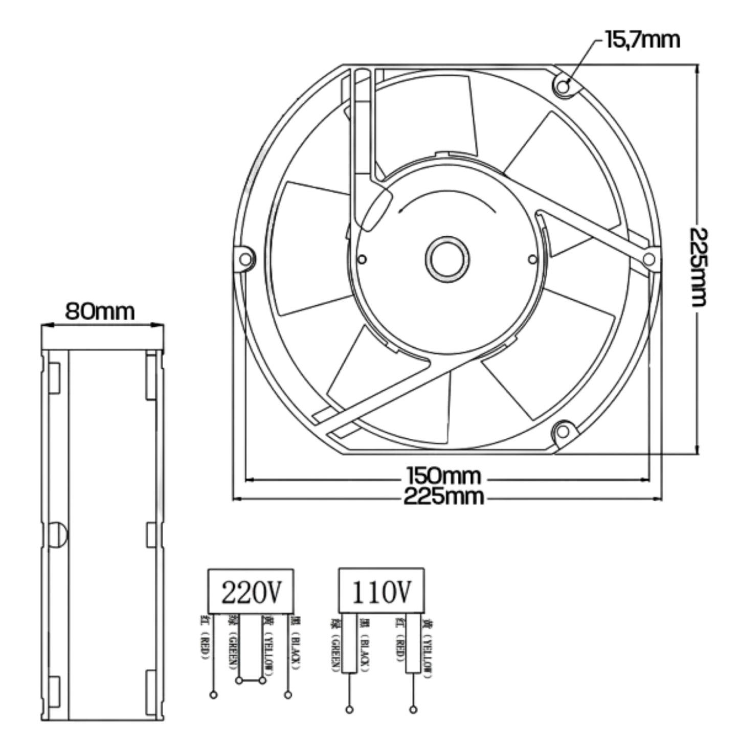 Microventilador AF22580M2BM5L0 220VAC 0,25/0,30A 225x225x80mm