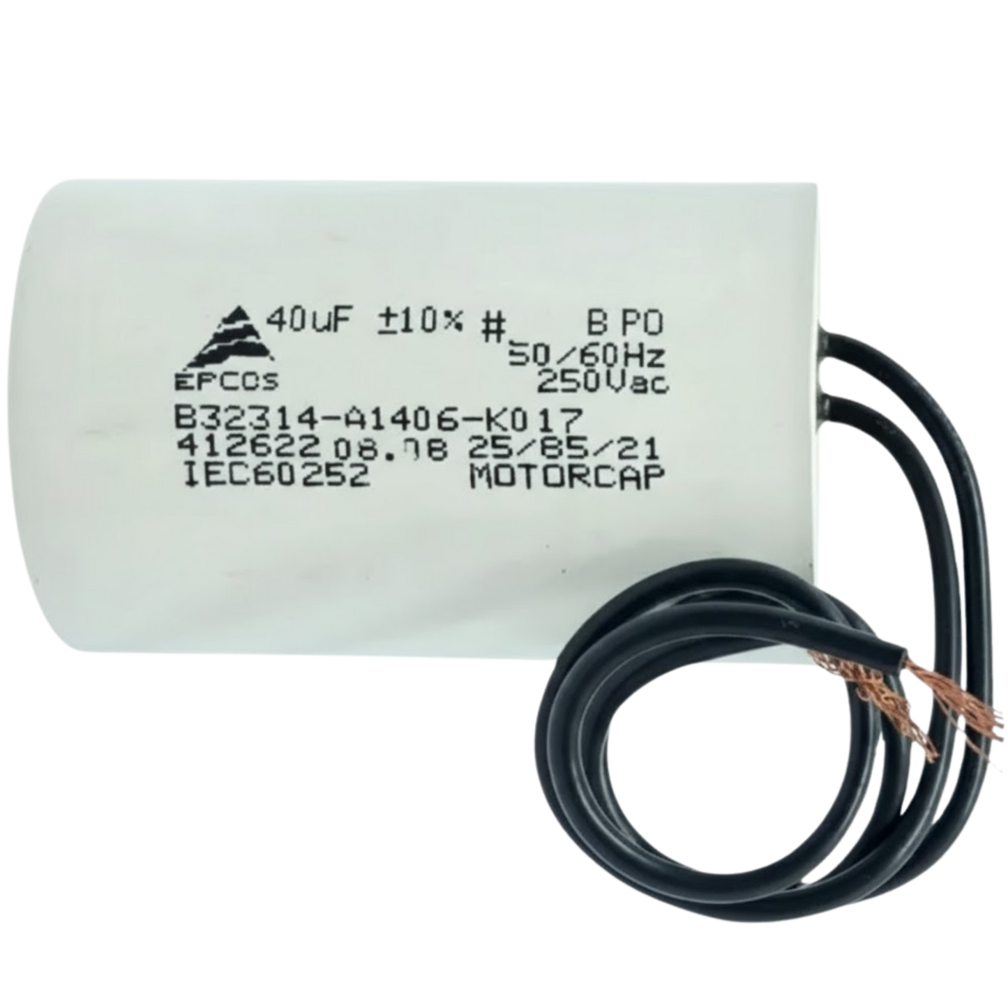 Capacitor De Partida 40uF 250V 40x62mm (2Fios)