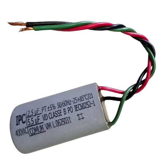 Capacitor De Partida 2,5uF+5,5uF 400V 27x50mm (3Fios)