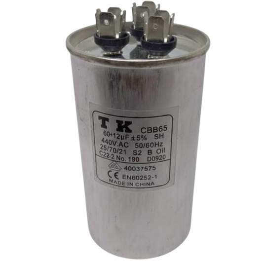 Capacitor De Partida 60uF+12uF 440V 60x105mm (Fast-on)