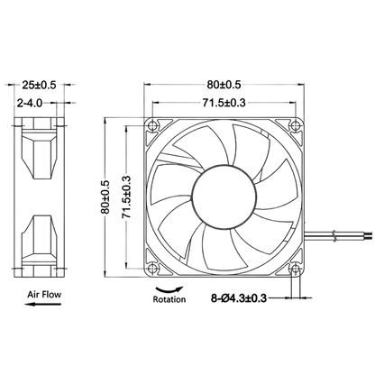 Microventilador MVDC0006 12VDC 0,15A 80x80x25mm