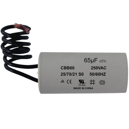 Capacitor De Partida 65uF 250V 45x85mm (2Fios)