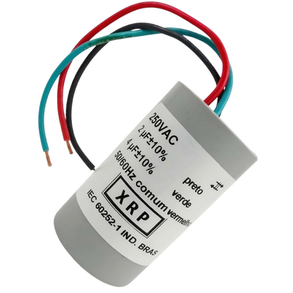 Capacitor De Partida 2uF+4uF 250V 27x50mm (3Fios)