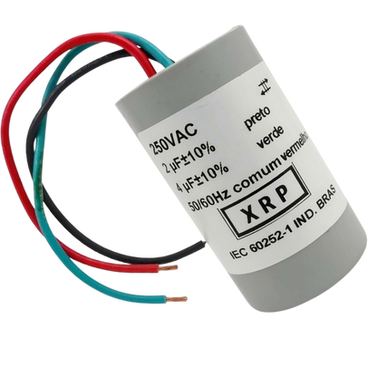 Capacitor De Partida 2uF+4uF 250V 27x50mm (3Fios)