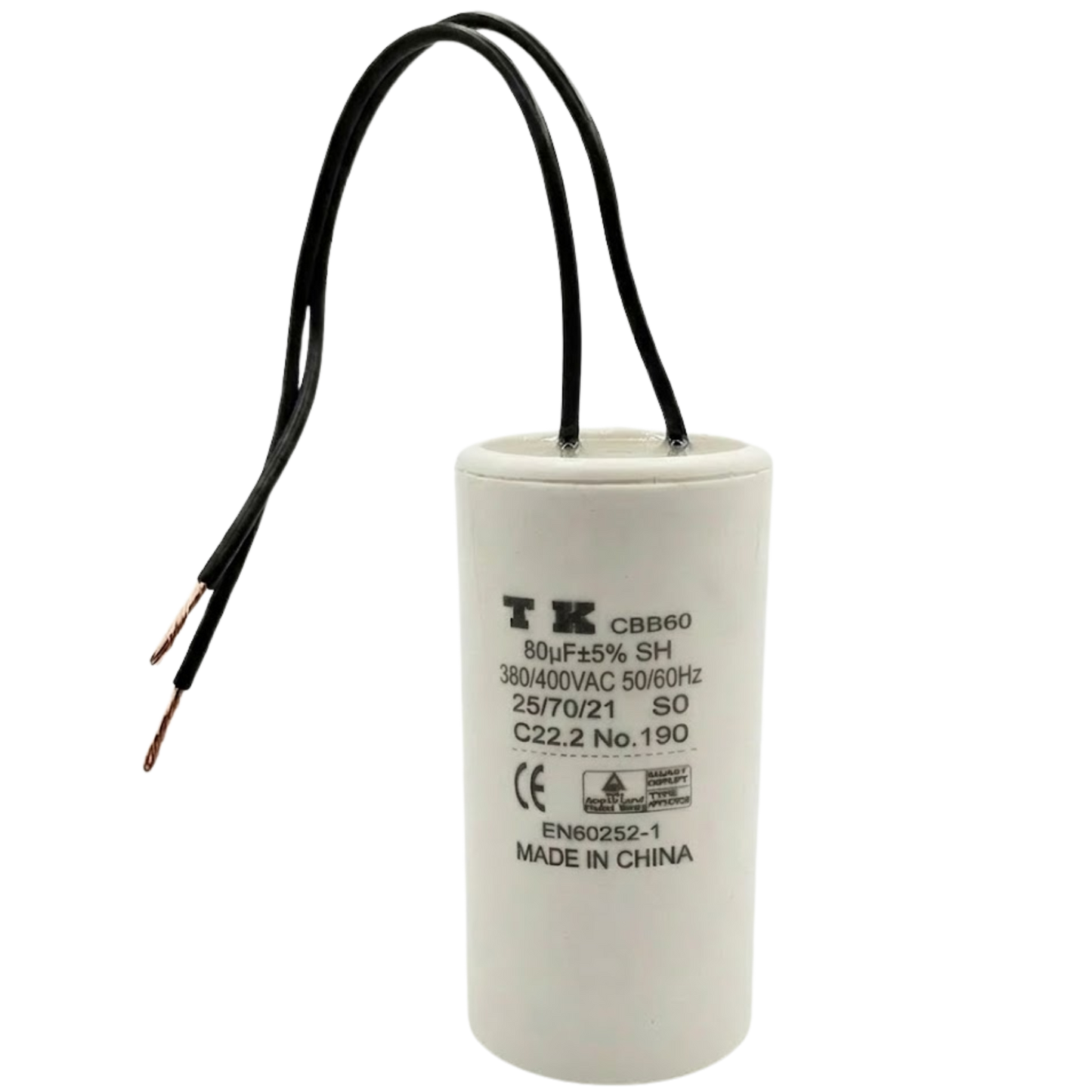Capacitor De Partida 80uF 380/400V 60x120mm (2Fios)