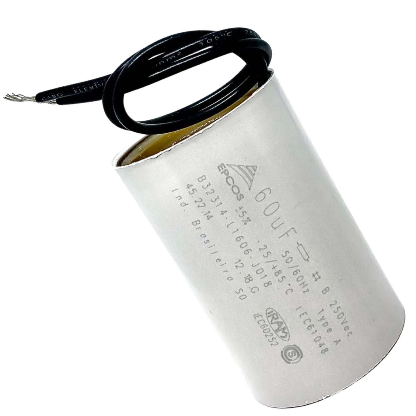 Capacitor De Partida 60uF 250V 40x96mm (2Fios)