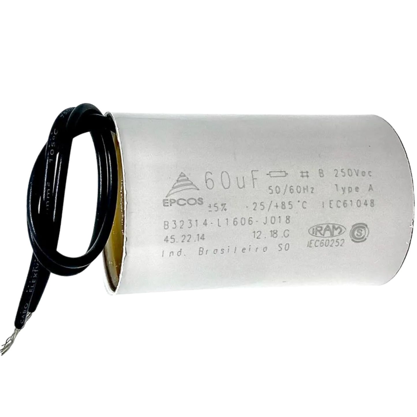 Capacitor De Partida 60uF 250V 40x96mm (2Fios)