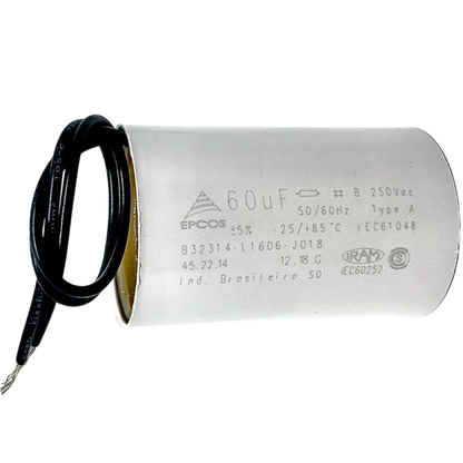 Capacitor De Partida 60uF 250V 40x96mm (2Fios)