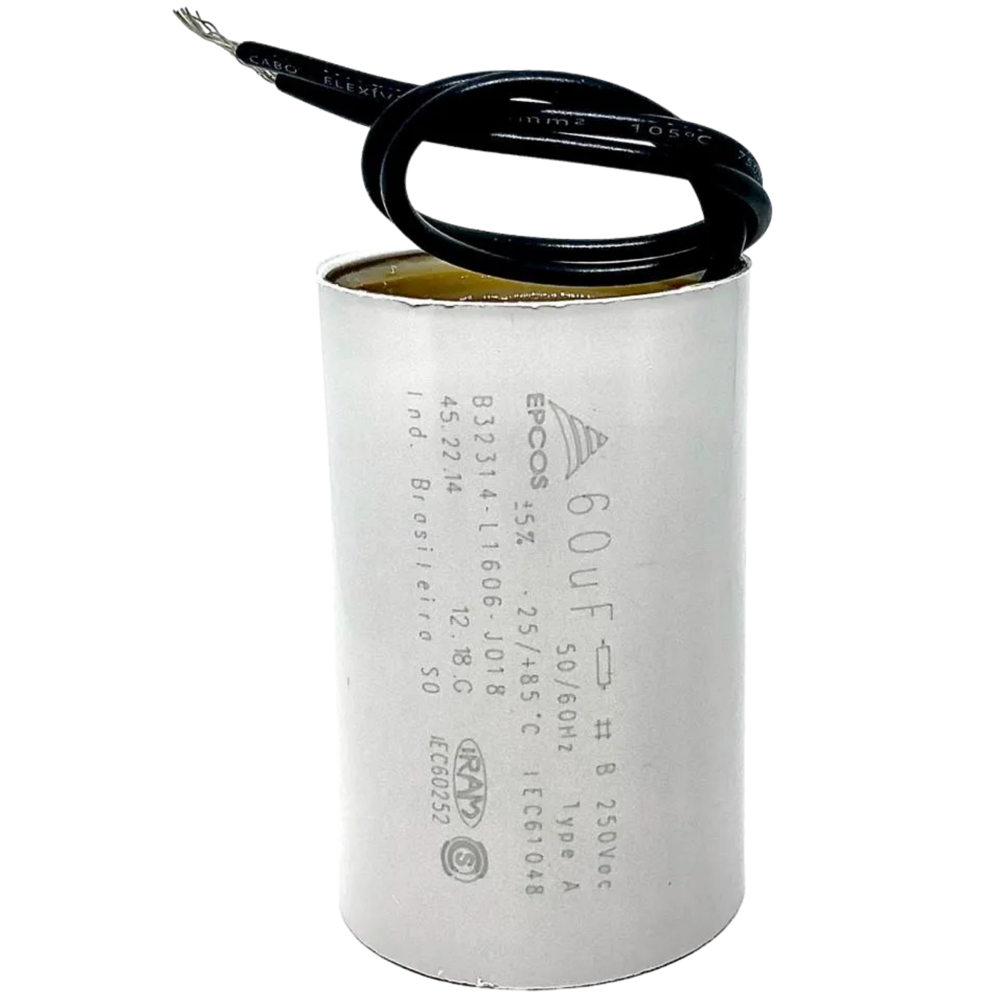 Capacitor De Partida 60uF 250V 40x96mm (2Fios)