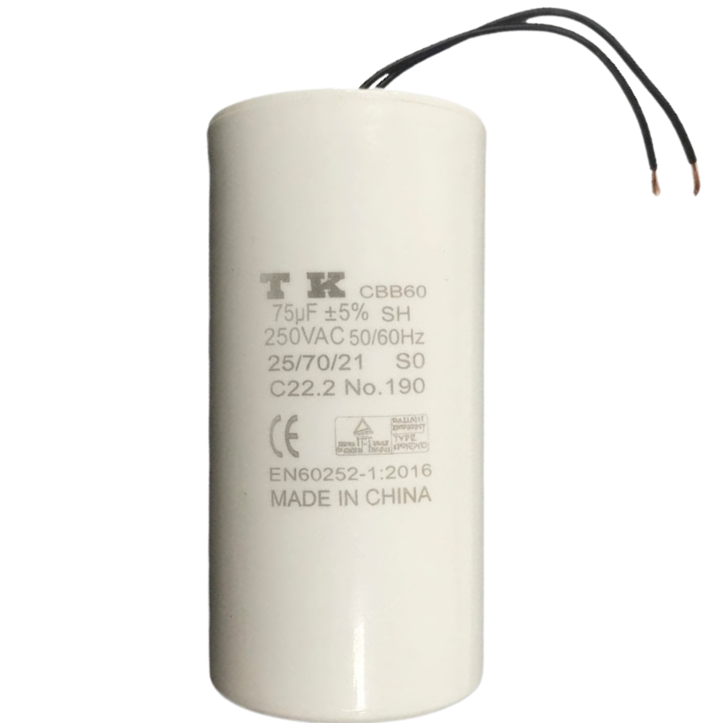 Capacitor De Partida 75uF 250V 55x93mm (2Fios)