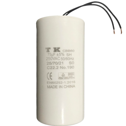 Capacitor De Partida 75uF 250V 55x93mm (2Fios)