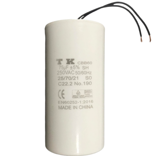 Capacitor De Partida 75uF 250V 55x93mm (2Fios)