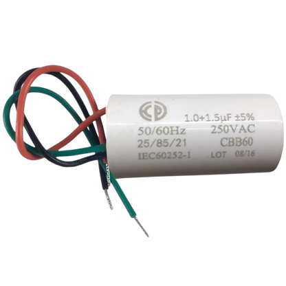 Capacitor De Partida 1uF+1,5uF 250V 27x47mm (3Fios)