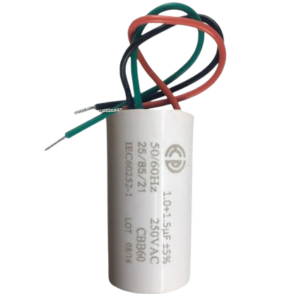 Capacitor De Partida 1uF+1,5uF 250V 27x47mm (3Fios)