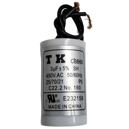 Capacitor De Partida 3uF 450V 26x45mm (2Fios)