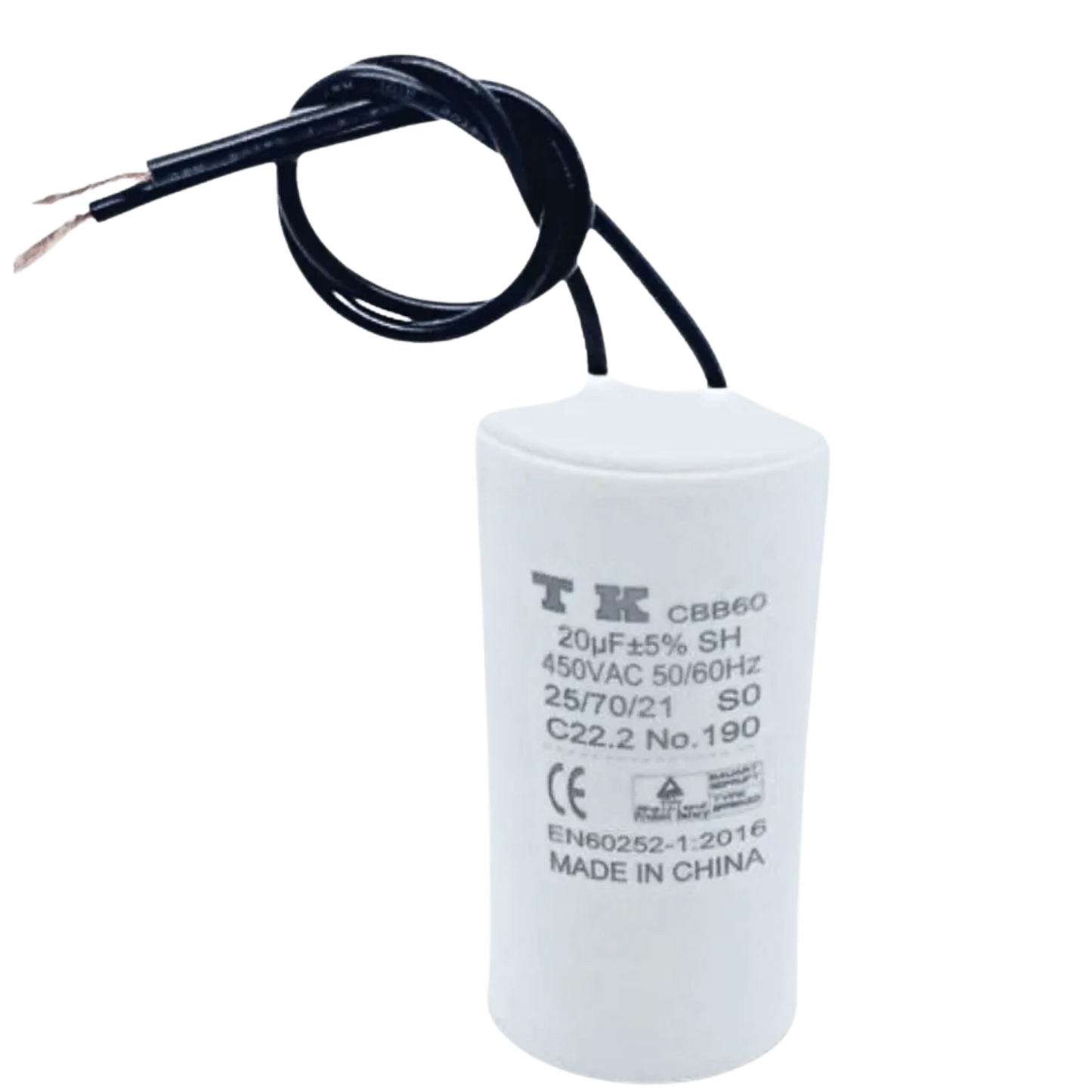 Capacitor De Partida 20uF 450V 38x76mm (2Fios)