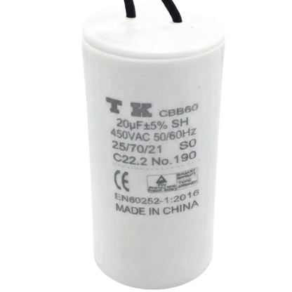 Capacitor De Partida 20uF 450V 38x76mm (2Fios)