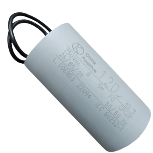 Capacitor De Partida 120uF 250V 50x95mm (2Fios)