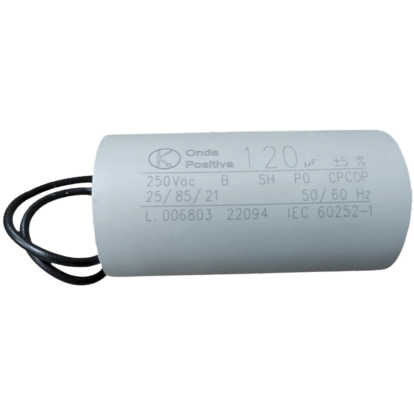 Capacitor De Partida 120uF 250V 50x95mm (2Fios)