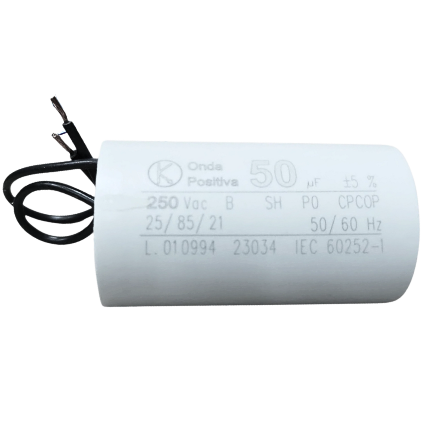 Capacitor De Partida 50uF 250V 40x70mm (2Fios)