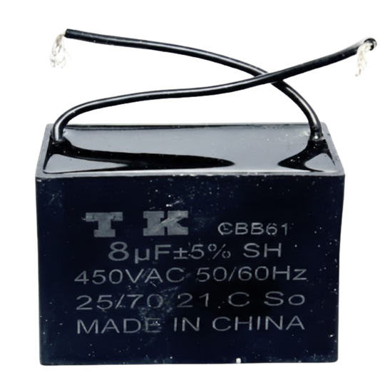 Capacitor De Partida CBB61 8uF 450V (2Fios)