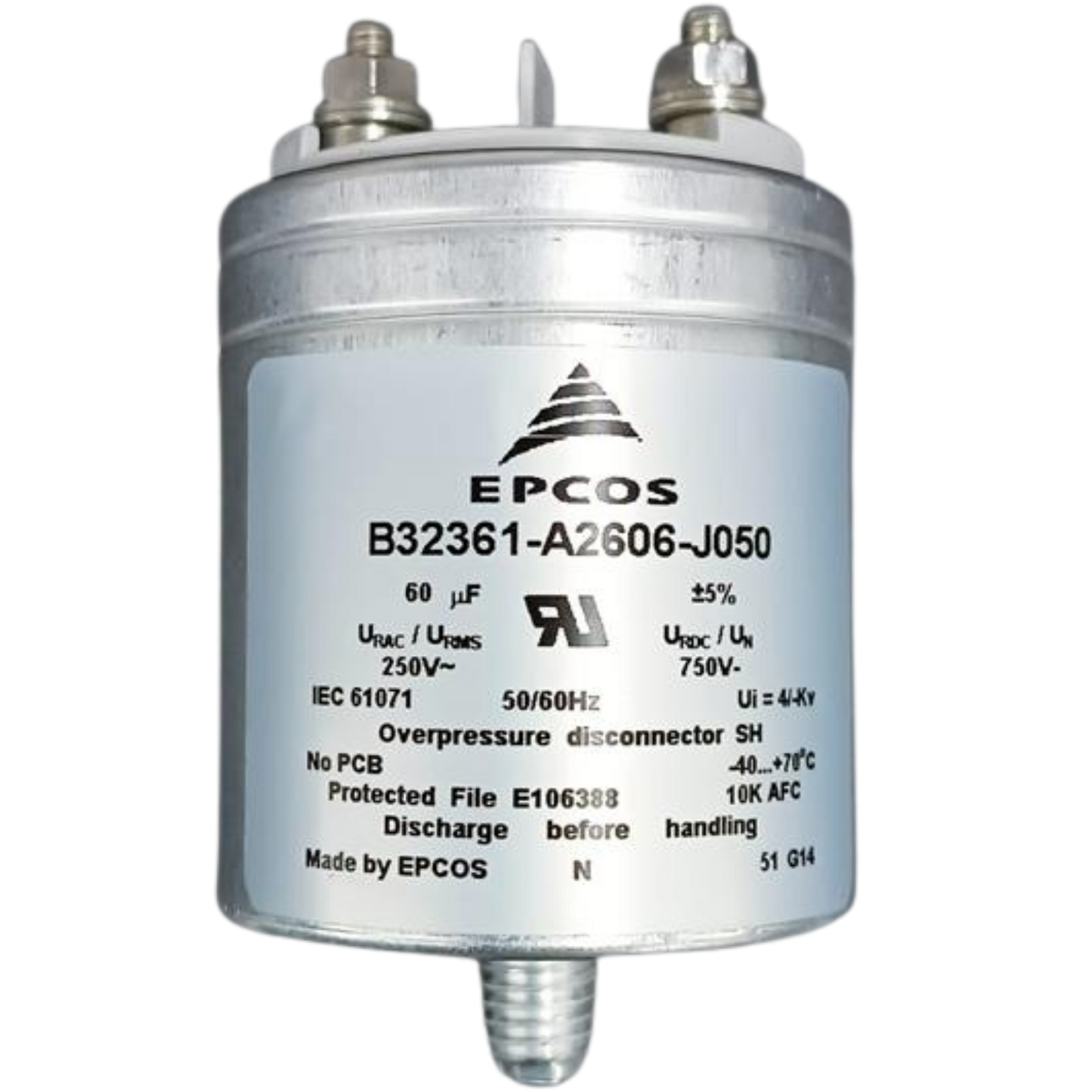 Capacitor De Partida 60uF 250V 60x70mm (Fast-on)
