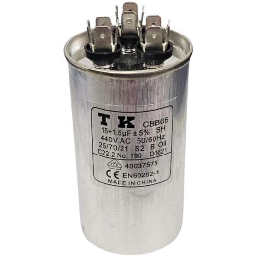 Capacitor De Partida 15uF+1,5uF 440V 50x90mm (Fast-on)