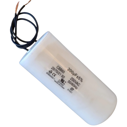Capacitor De Partida 200uF 250V 60x120mm (2Fios)