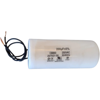 Capacitor De Partida 200uF 250V 60x120mm (2Fios)