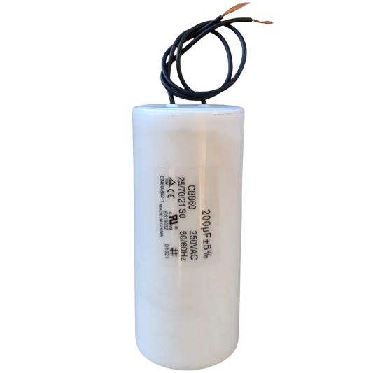 Capacitor De Partida 200uF 250V 60x120mm (2Fios)