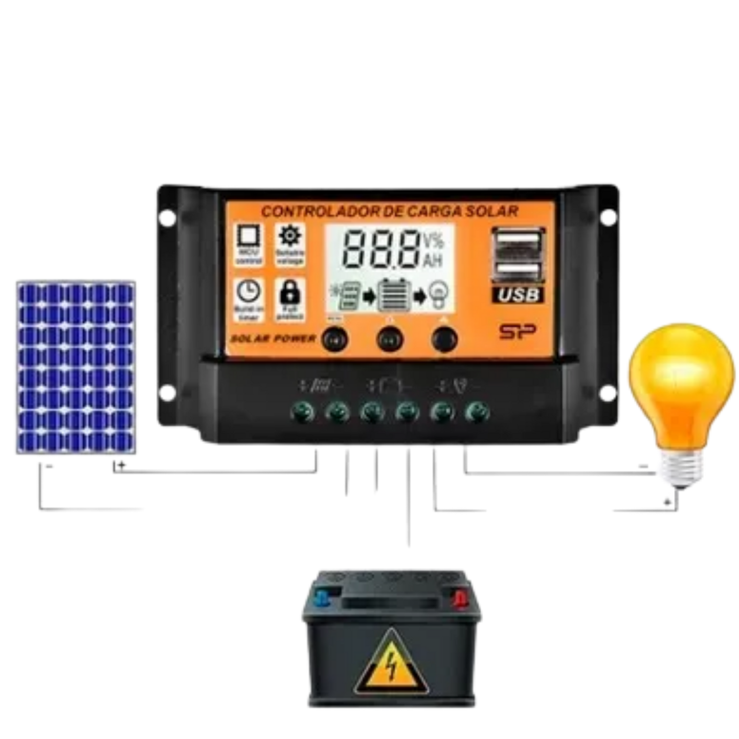 Controlador De Carga Painel Pwm Usb Lcd Display 12/24V 100A