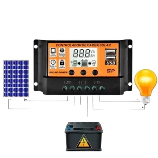 Controlador De Carga Painel Pwm Usb Lcd Display 12/24V 100A