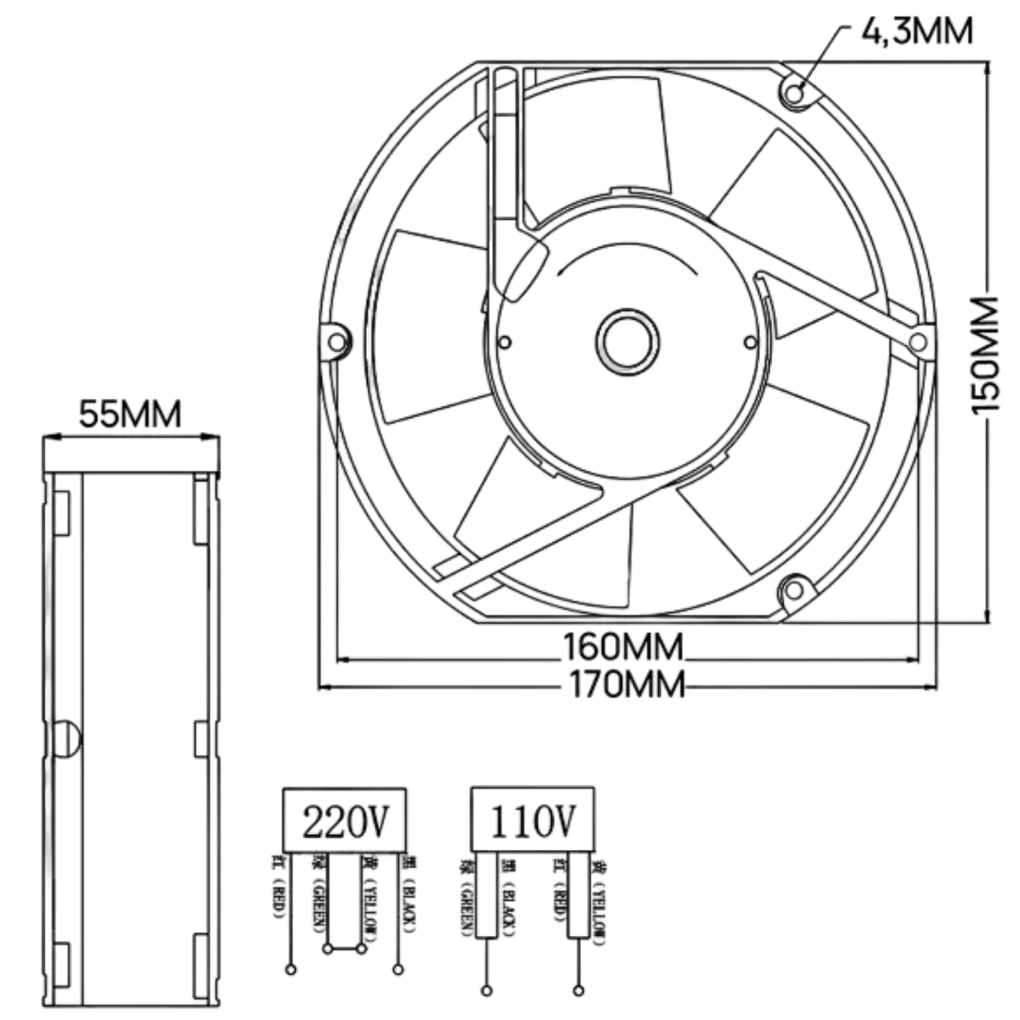 Microventilador AF17251ML2BM5L0 110-230VAC 0,3-0,60A 170x150x51mm