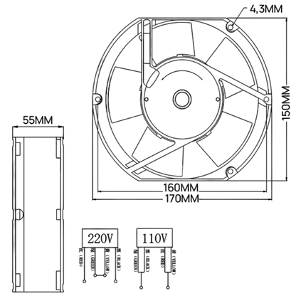 Microventilador AF17251ML2BM5L0 110-230VAC 0,3-0,60A 170x150x51mm