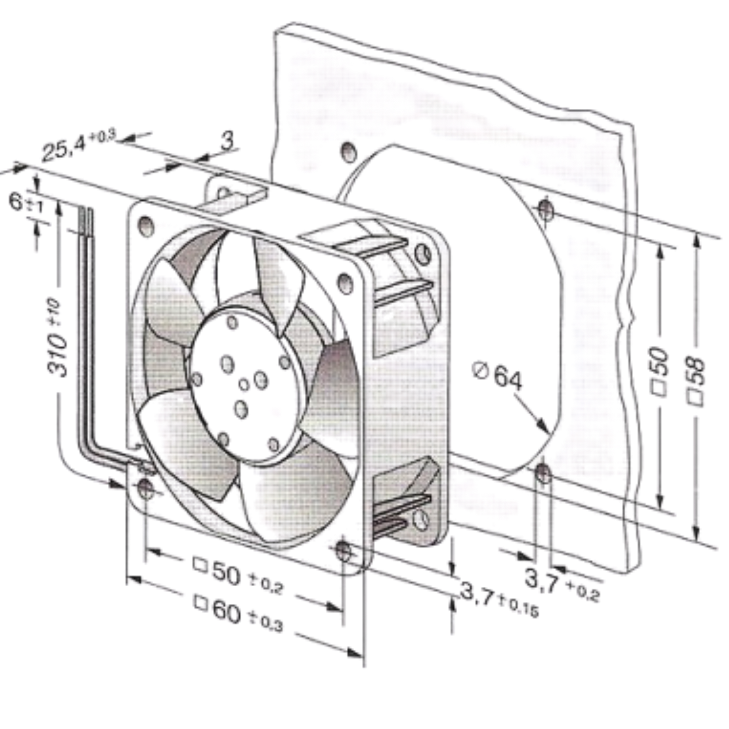 Microventilador 614N/2HH 24VDC 0,125A 60x60x25mm