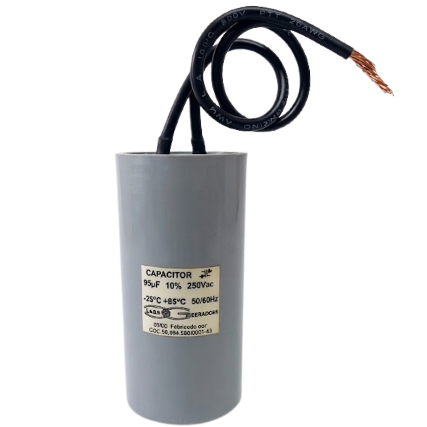 Capacitor De Partida 95uF 250V 24x46mm (2Fios)