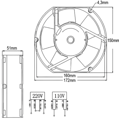 Microventilador HDB1724UU-A 24VDC 2,7A 172x150x51mm
