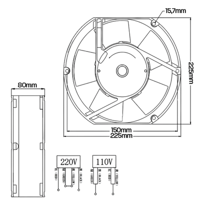 Microventilador AF22580M2BM5L0 220VAC 0,25/0,30A 225x225x80mm