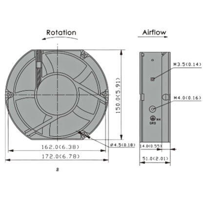 Microventilador AD17248UB5151M0 48VDC 1,50A 172x150x51mm