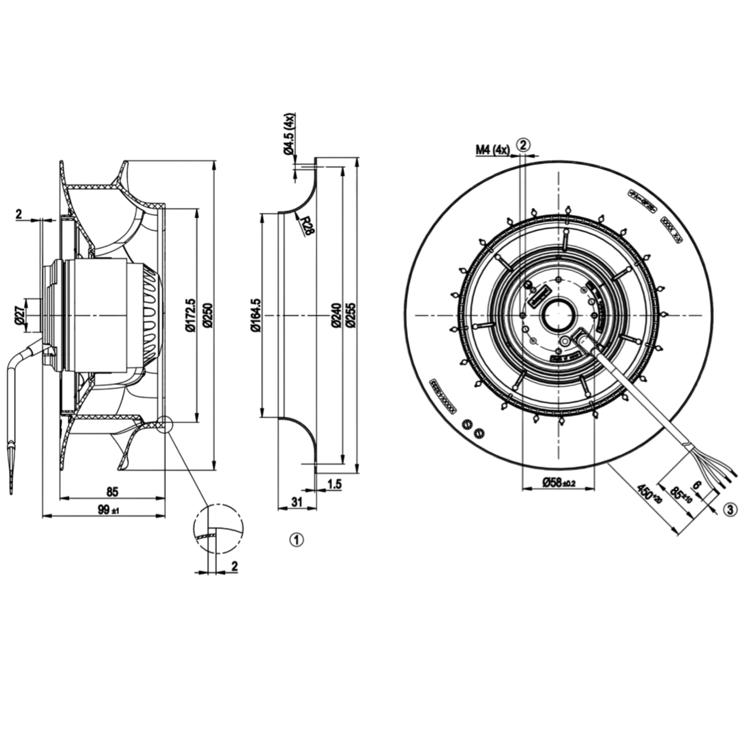 Ventilador Centrífugo R2E250-RA50-01 230V Ebm-papst