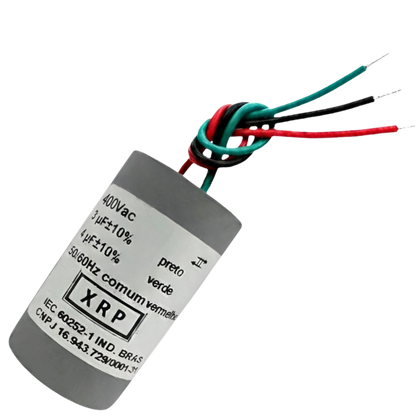 Capacitor De Partida 3uF+4uF 400V 27x47mm (3Fios)