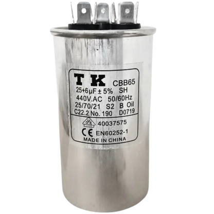 Capacitor De Partida 25uF+6uF 440V 50x90mm (Fast-on)