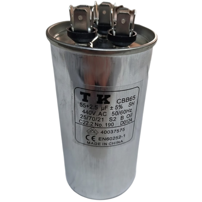 Capacitor De Partida 55uF+2,5uF 440V 55x105mm (Fast-on)