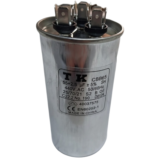 Capacitor De Partida 55uF+2,5uF 440V 55x105mm (Fast-on)