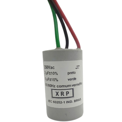 Capacitor De Partida 2uF+5uF 250V 27x47mm (3Fios)