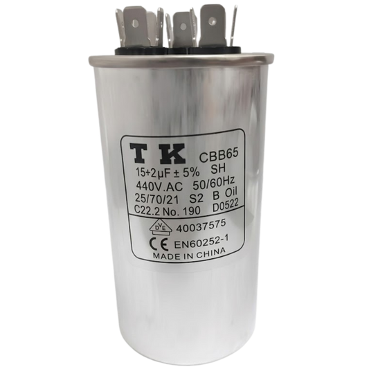 Capacitor De Partida 15uF+2uF 440V 50x90mm (Fast-on)