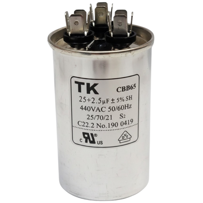 Capacitor De Partida 25uF+2,5uF 440V 50x90mm (Fast-on)